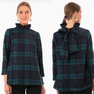Tuckernuck Black and Green Plaid Ruffle Blouse